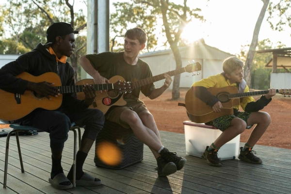 A student from Cooktown plays during a music bootcamp 