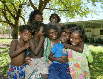 An older woman with children