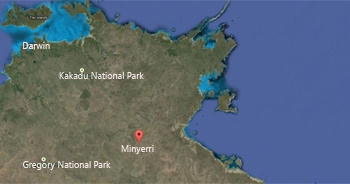 A map showing the location of Minyerri/Hodgson Downs
