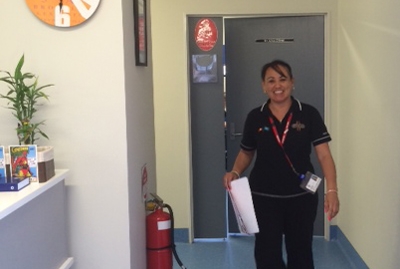 A woman inside a building