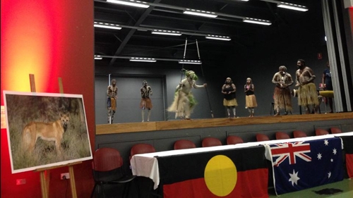 Aboriginal dancers on a stage